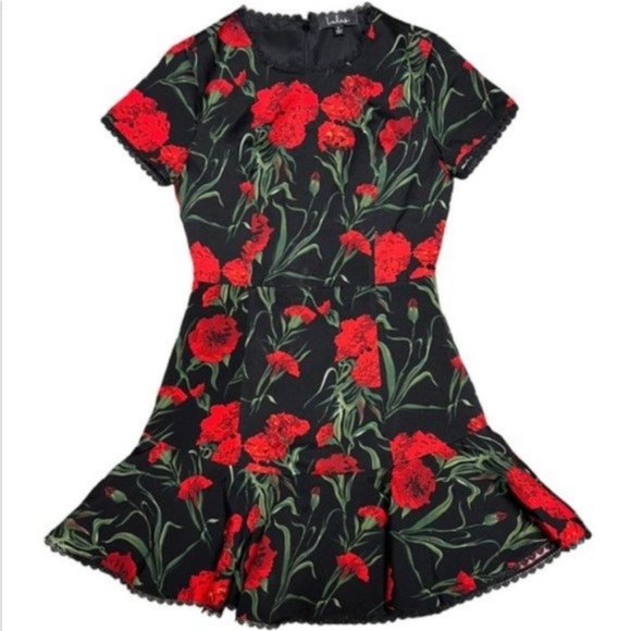 Lulu’s black floral print dress Size small - Picture 3 of 5